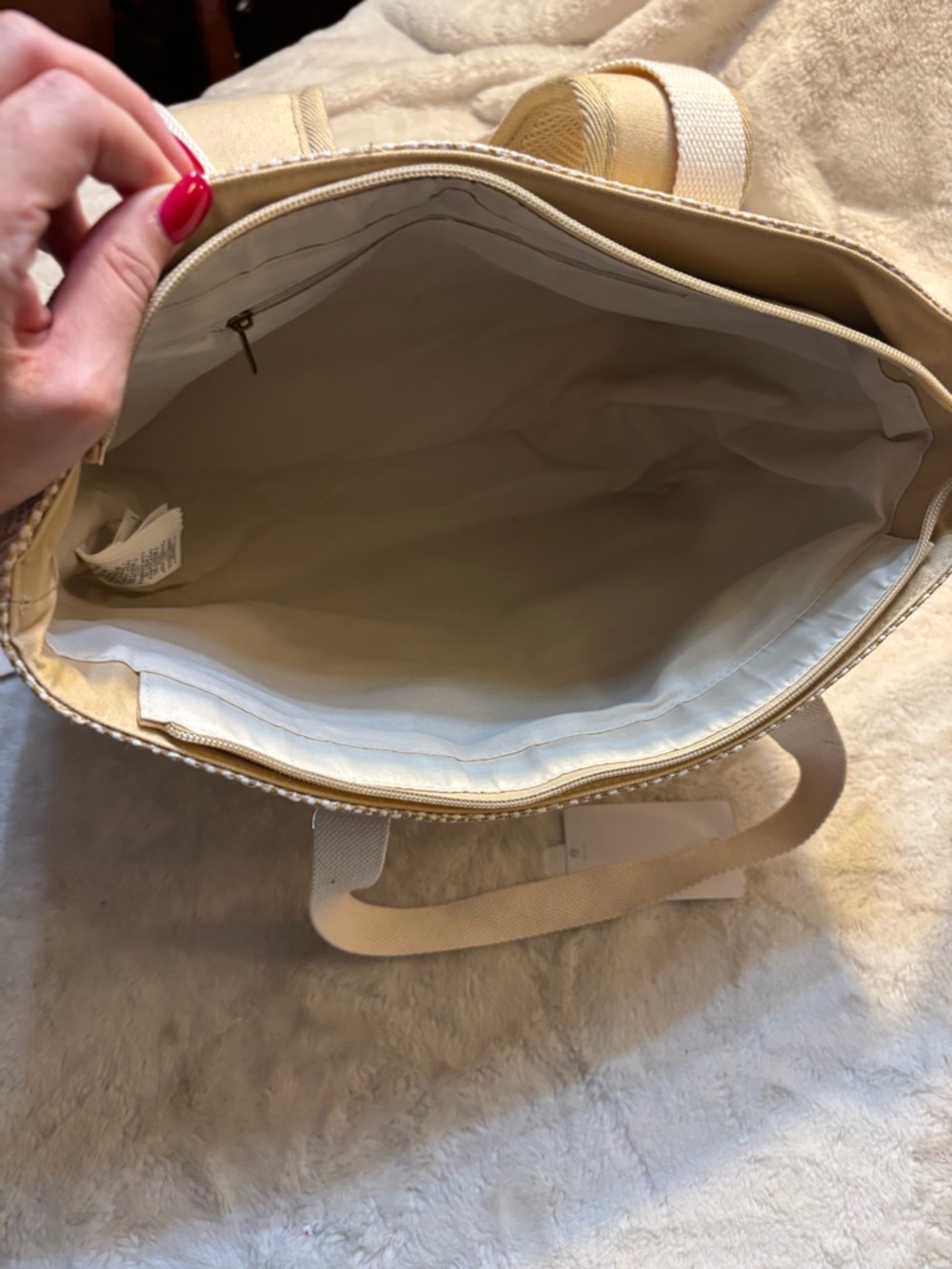 Sale! NWT Roxy Beach Tote Backpack Cooler base Beige & Cream Woven Two-Tone Zip - Picture 13 of 14